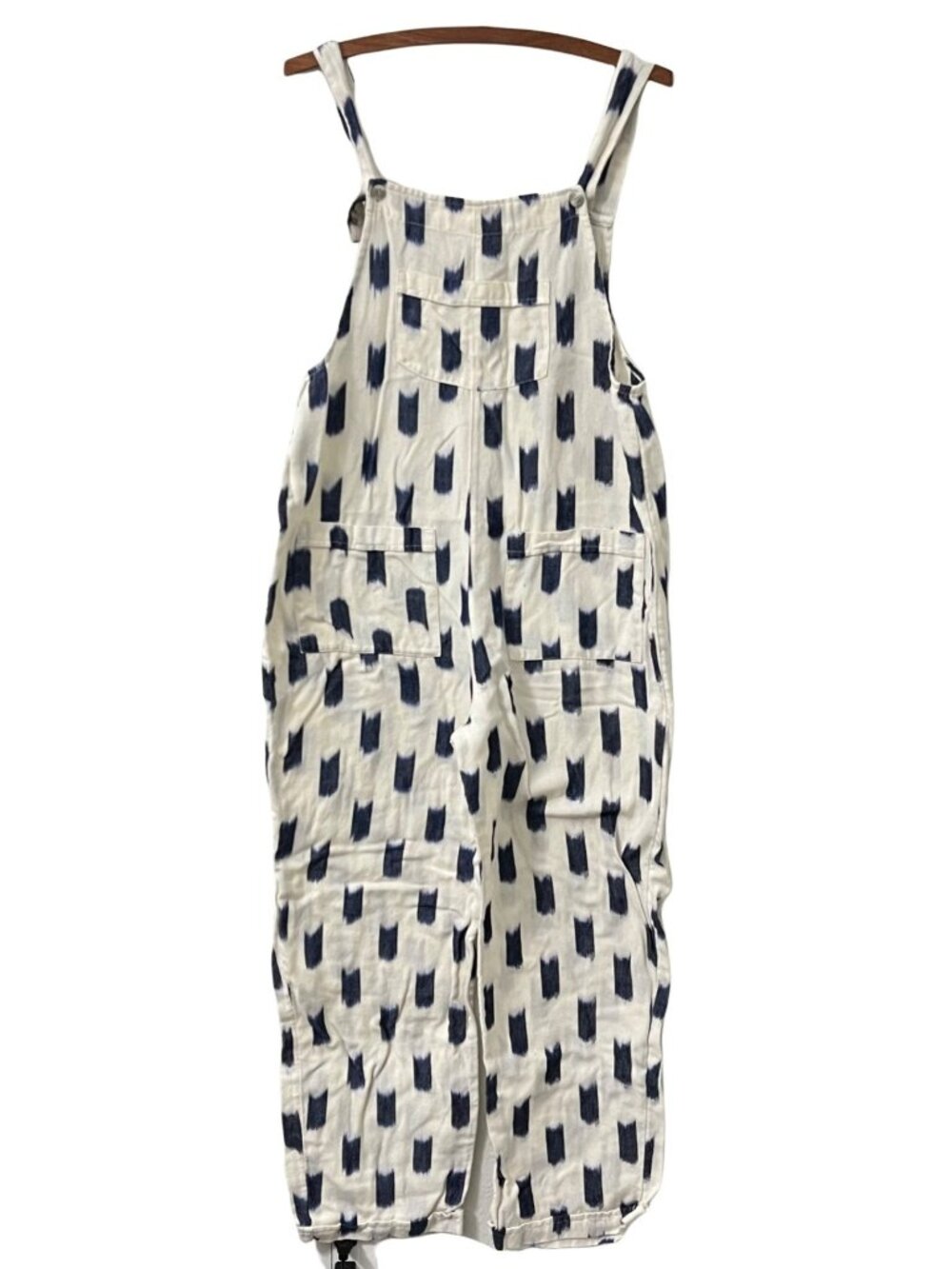 Stela 9 Womens Boho Hand Dyed Rita Overalls Cream Navy Size Medium
